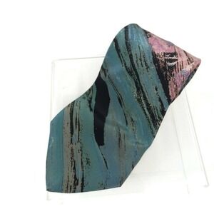 Cagri Mens Necktie Black Pink Blue Abstract 100% Silk Classic Short
